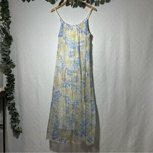 Elegant Floral Maxi Dress in Blue and Yellow